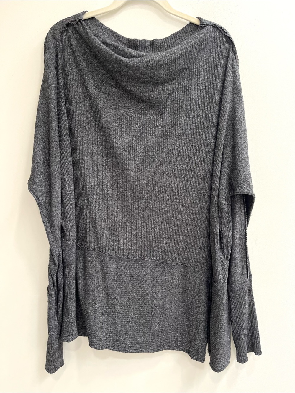 We The Free Free People Londontown Thermal Oversized Top Shirt Charcoal Gray S